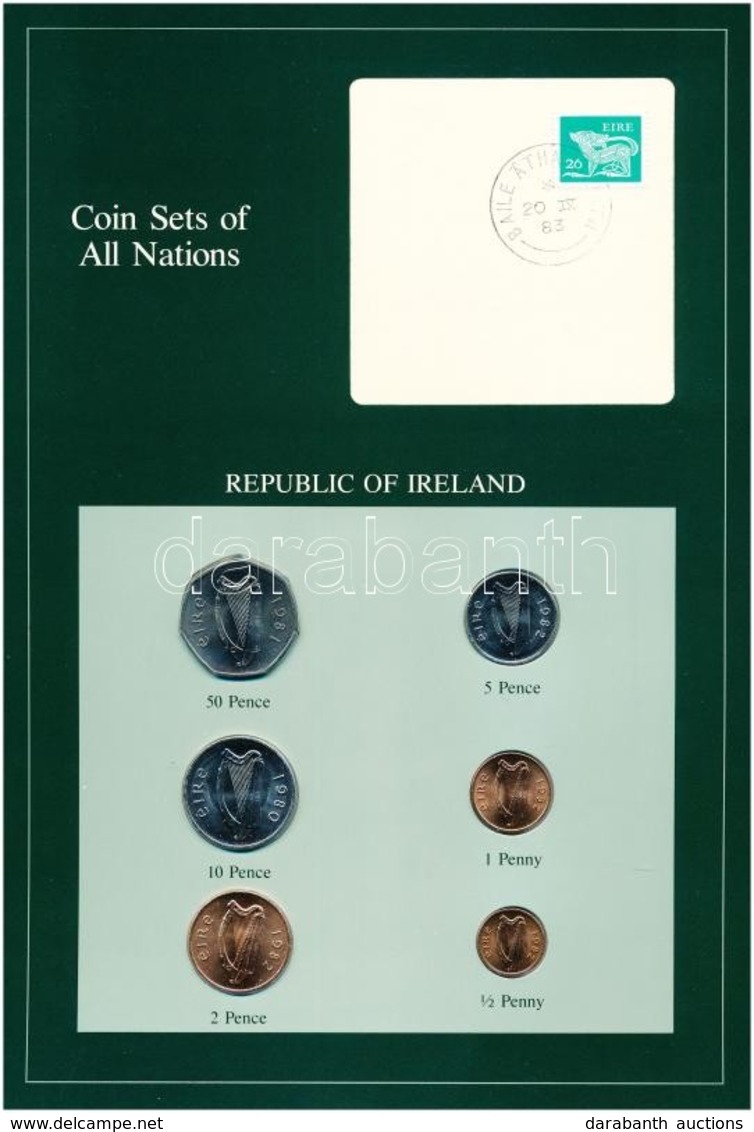 Írország 1980-1982. 1p-50p (6xklf), 'Coin Sets Of All Nations' Forgalmi Szett Felbélyegzett Kartonlapon T:1 
Ireland 198 - Non Classés
