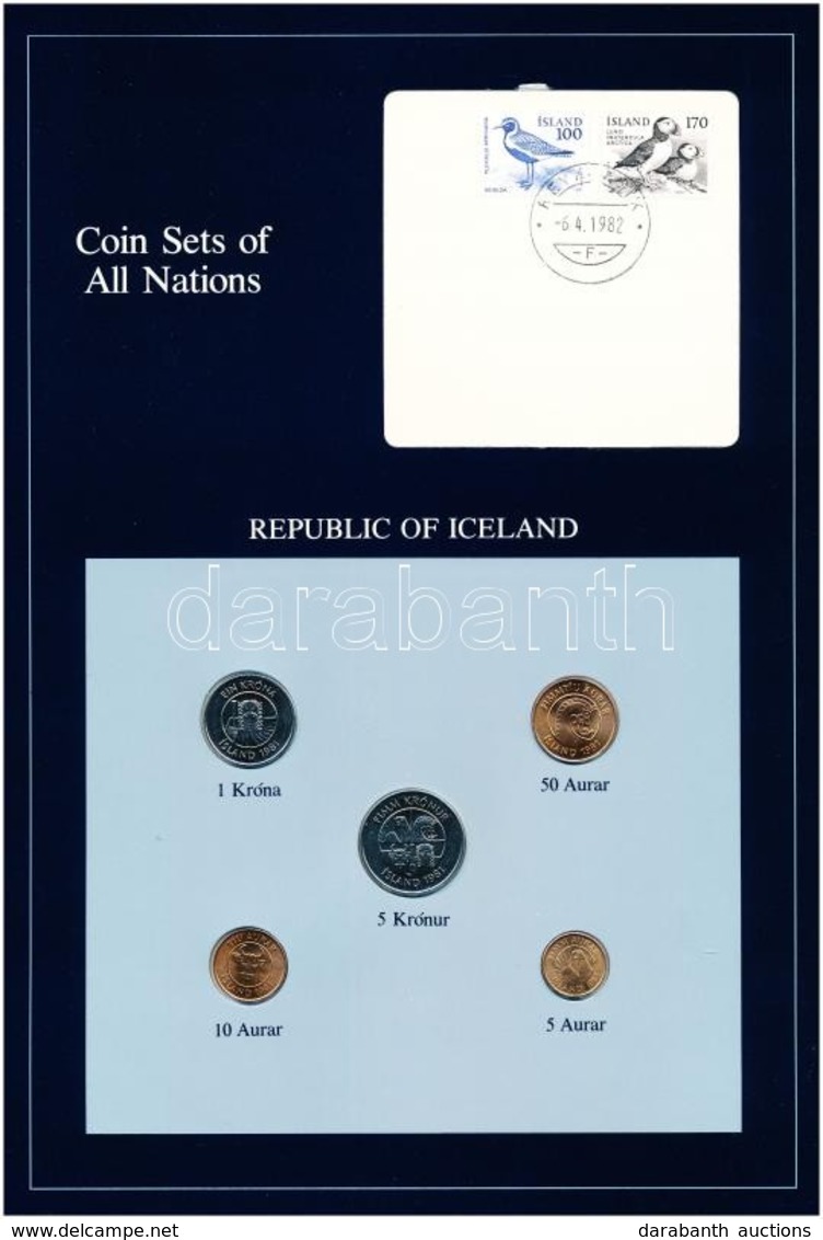 Izland 1981. 5a-5K (5xklf), 'Coin Sets Of All Nations' Forgalmi Szett Felbélyegzett Kartonlapon T:1 
Iceland 1981. 5 Aur - Ohne Zuordnung