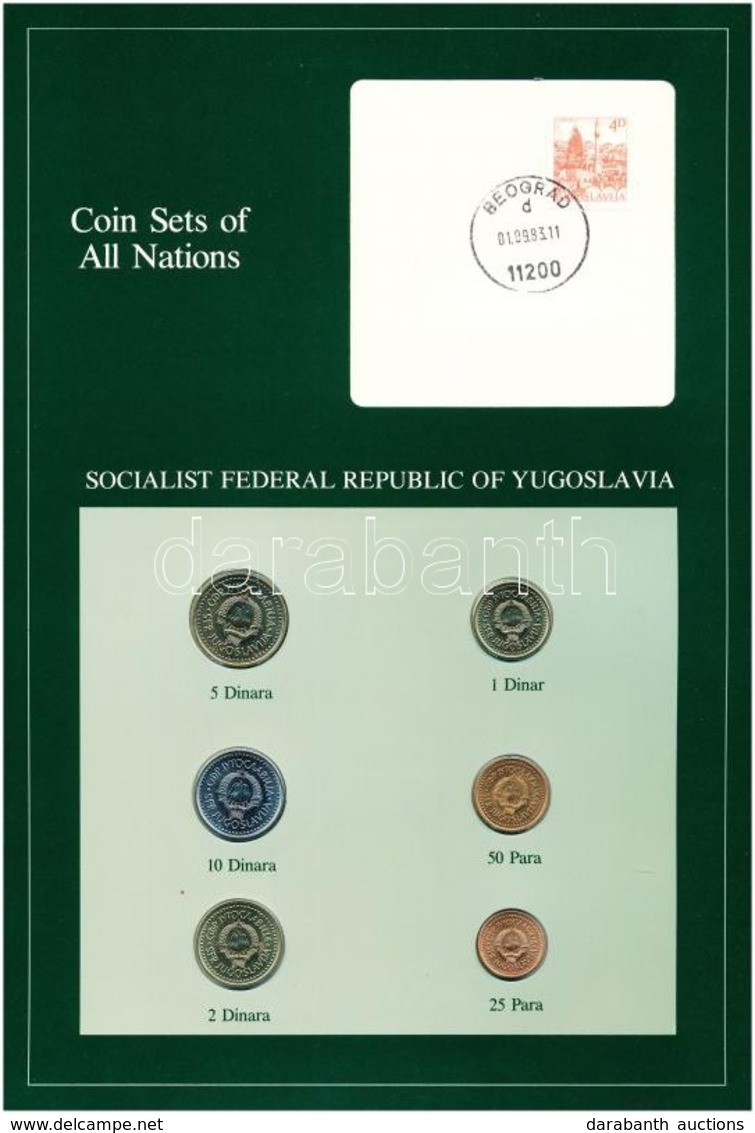 Jugoszlávia 1982-1983. 25p-10D (6xklf), 'Coin Sets Of All Nations' Forgalmi Szett Felbélyegzett Kartonlapon T:1 
Yugosla - Non Classificati