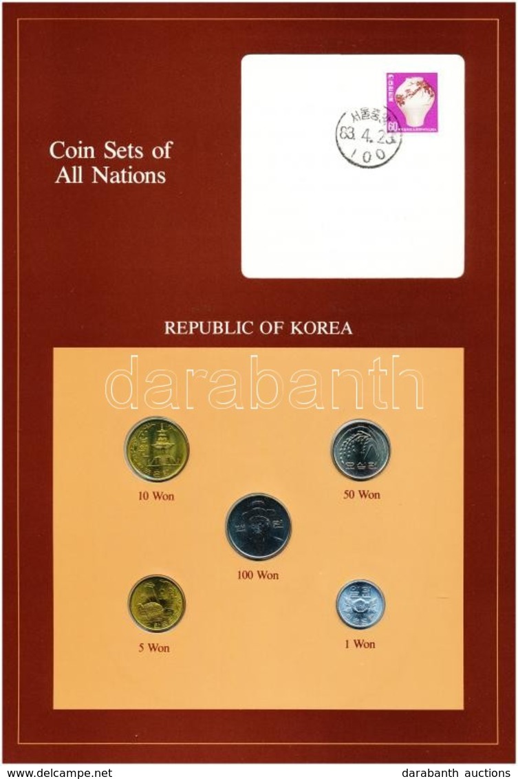 Korea 1971-1983. 1W-100W (5xklf), 'Coin Sets Of All Nations' Forgalmi Szett Felbélyegzett Kartonlapon T:1 
Korea 1971-19 - Non Classés