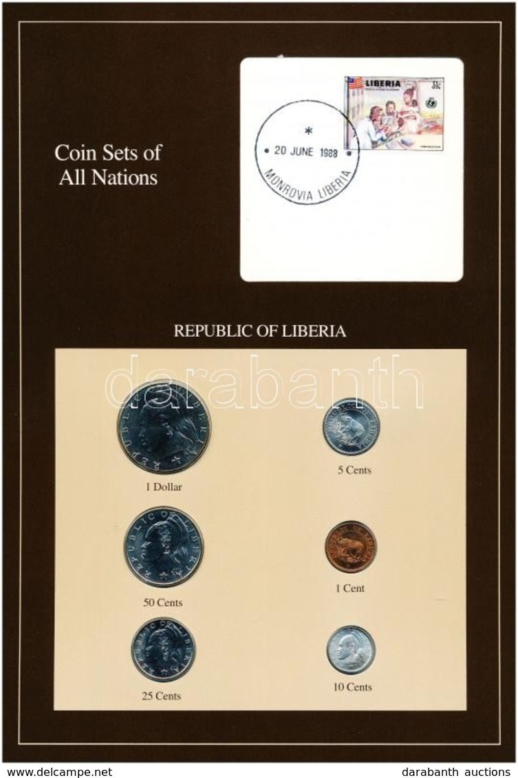 Libéria 1968-1984. 1c-1D (6xklf), 'Coin Sets Of All Nations' Forgalmi Szett Felbélyegzett Kartonlapon T:1 
Liberia 1968- - Non Classificati