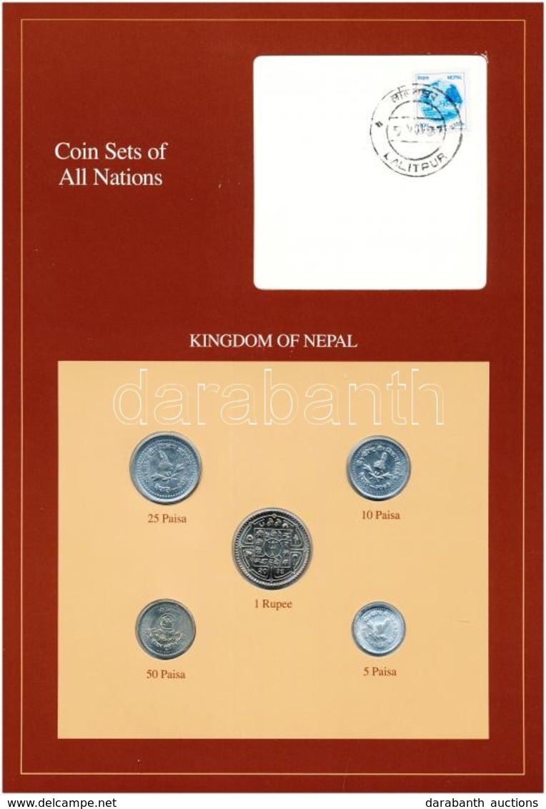 Nepál ~1980. 5p-1R (5xklf), 'Coin Sets Of All Nations' Forgalmi Szett Felbélyegzett Kartonlapon T:1 
Nepál ~1980. 5 Pais - Non Classificati