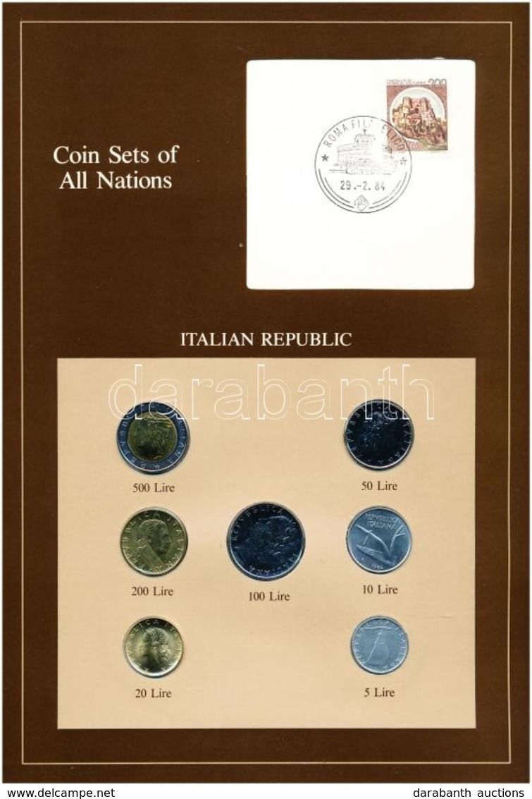 Olaszország 1982-1984. 5L-500L (7xklf), 'Coin Sets Of All Nations' Forgalmi Szett Felbélyegzett Kartonlapon T:1 
Italy 1 - Non Classés