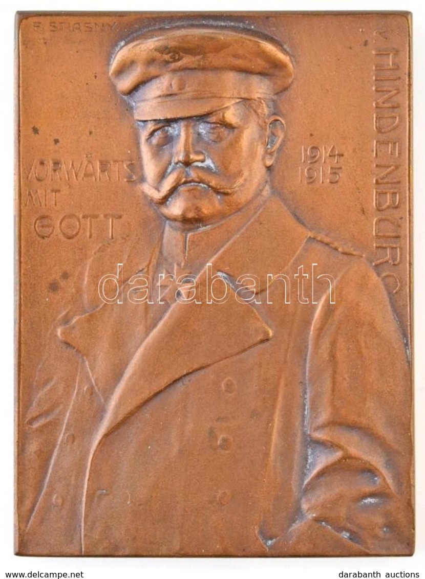 1915. 'Hindenburg' Br Emlékplakett. Szign.: F. Stiasny (48x65mm) T:2
1915. 'Hindenburg' Br Commemorative Plaque. Sign.:  - Non Classés