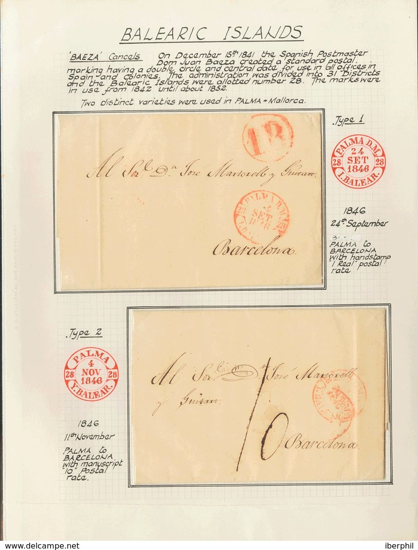 Sobre . 1846. Dos Cartas De PALMA DE MALLORCA A BARCELONA, Con Los Baezas Tipos I Y II, Respectivamente. MAGNIFICAS. - Other & Unclassified