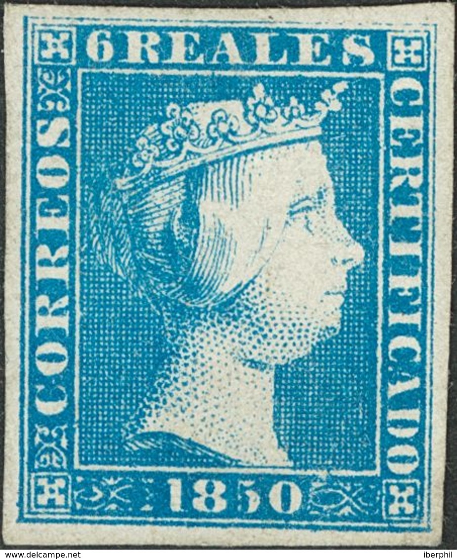 (*)4. 1850. 6 Reales Azul (inapreciable Adelgazamiento). Enormes Márgenes Y Color Intenso. MAGNIFICO. Dictamen CEM. - Altri & Non Classificati