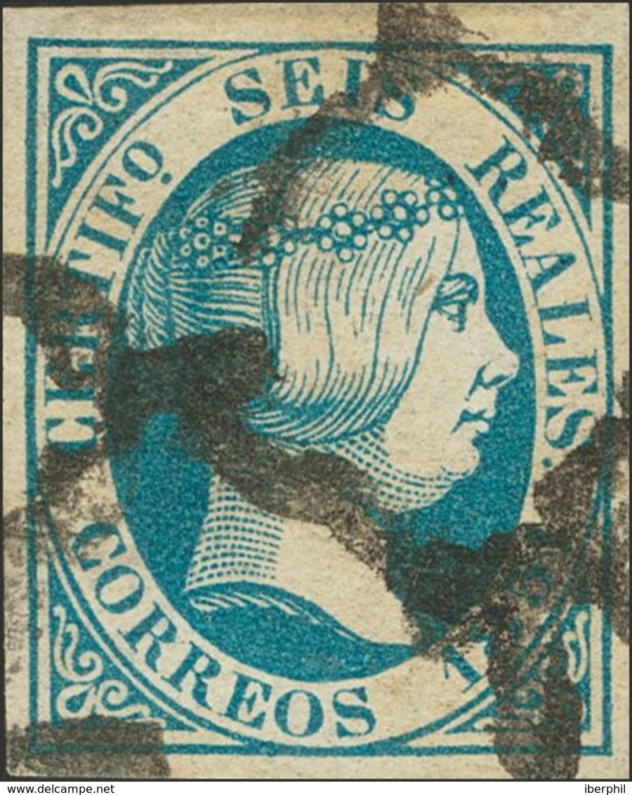 º10. 1851. 6 Reales Azul. Grandes Márgenes. MAGNIFICO. Cert. COMEX. - Sonstige & Ohne Zuordnung