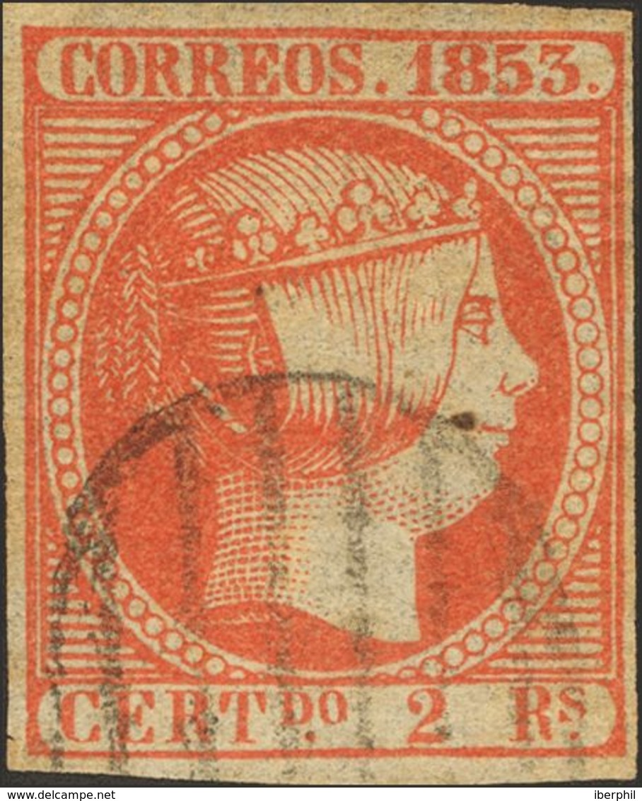 º19. 1853. 2 Reales Bermellón. Márgenes Completos Y Matasello Limpio. MAGNIFICO Y RARO. Cert. COMEX. - Andere & Zonder Classificatie