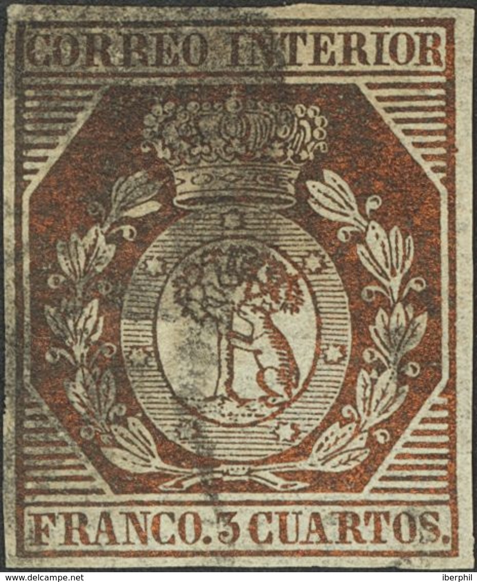 º23. 1853. 3 Cuartos Bronce Dorado. Color Intenso Y Grandes Márgenes. MAGNIFICO. Cert. COMEX. - Autres & Non Classés