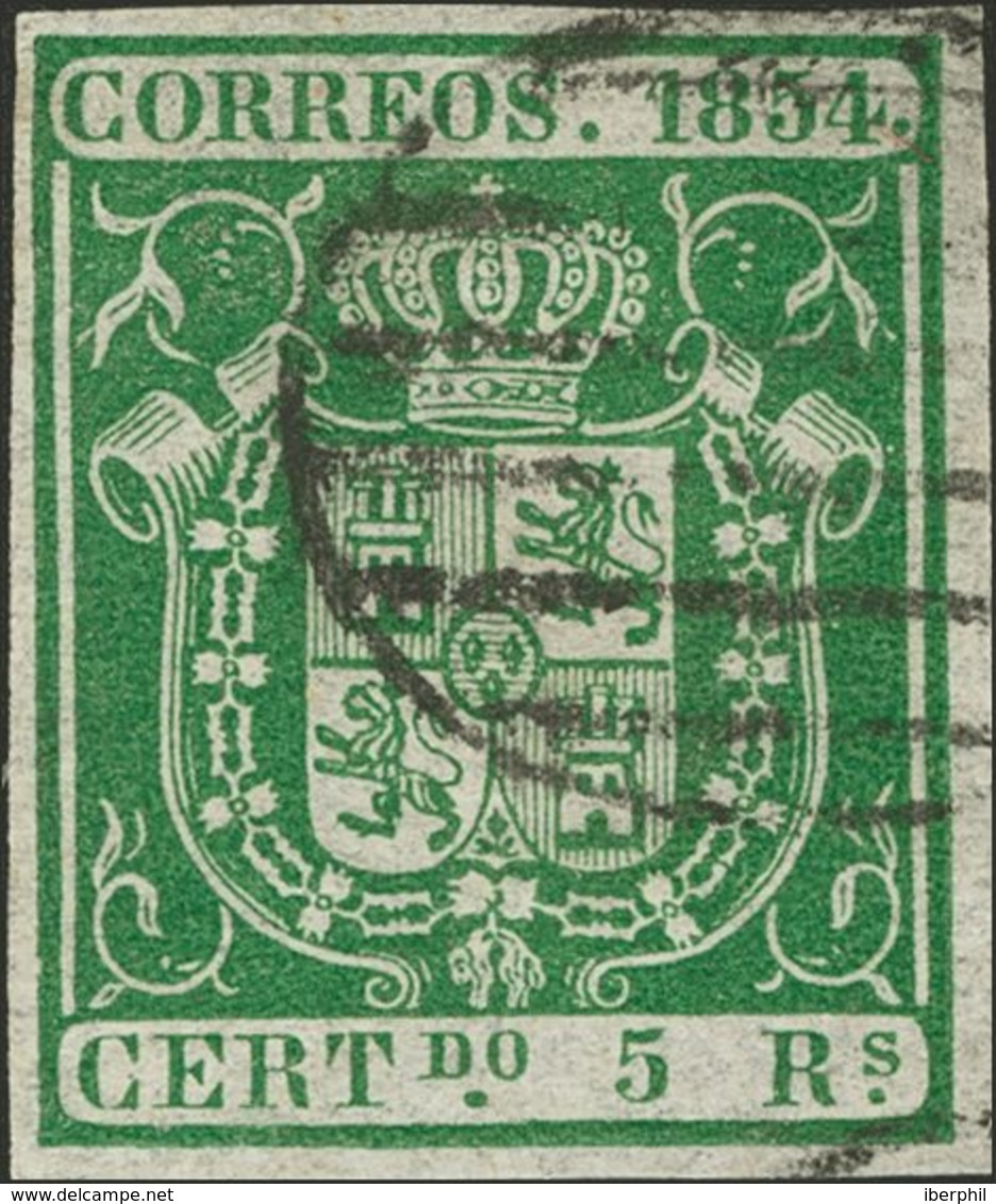 º26. 1854. 5 Reales Verde. MAGNIFICO. Cert. GRAUS. - Andere & Zonder Classificatie