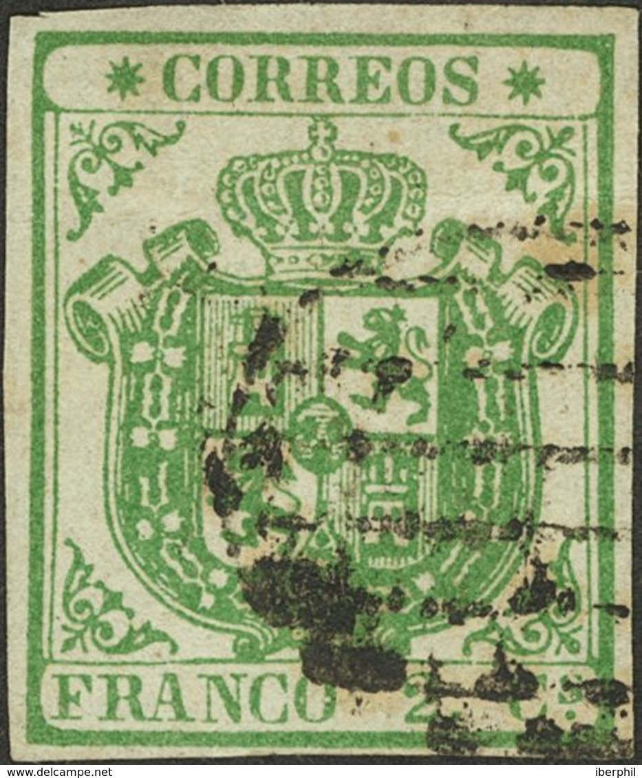 º32Ap. 1854. 2 Cuartos Verde (leve Pliegue Horizontal). PAPEL DELGADO AZULADO Y ESTRELLAS DE PUNTAS FINAS. MAGNIFICO. Ce - Sonstige & Ohne Zuordnung