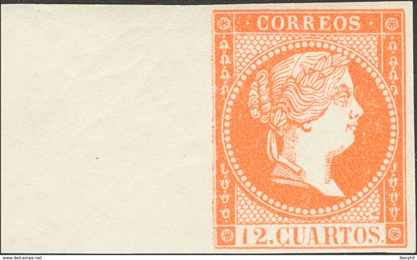 **NE1. 1855. 12 Cuartos Naranja (2ª Tirada), Borde De Hoja. NO EMITIDO. MAGNIFICO. - Andere & Zonder Classificatie