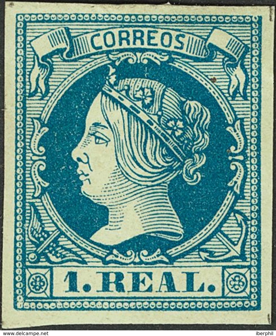 *55. 1860. 1 Real Azul. PIEZA DE LUJO. Cert. CEM. Edifil 2017: 385 Euros - Autres & Non Classés