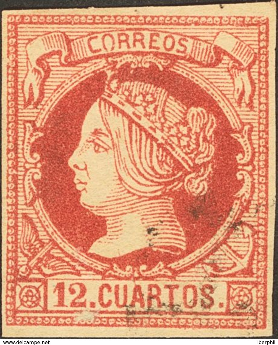 º53F, 55F, 56F(2). 1860. Conjunto De Cuatro FALSOS POSTALES De La Emisión De 1860-62, Incluyendo El 12 Cuartos Carmín, 1 - Andere & Zonder Classificatie