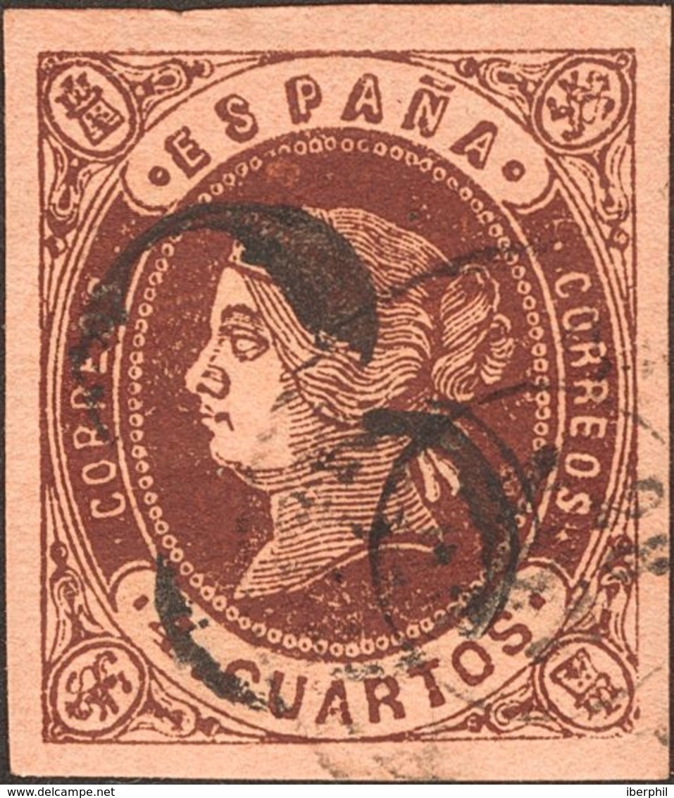 º58. 1862. 4 Cuartos Castaño. Matasello Fechador Y Prefilatélico "8", De Porteo De Borja. MAGNIFICO Y MUY RARO. Cert. GR - Andere & Zonder Classificatie