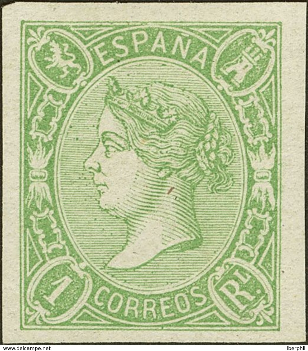 (*)72. 1865. 1 Real Verde. Espectaculares Márgenes Y Color Muy Intenso. PIEZA DE LUJO. Cert. COMEX. - Sonstige & Ohne Zuordnung