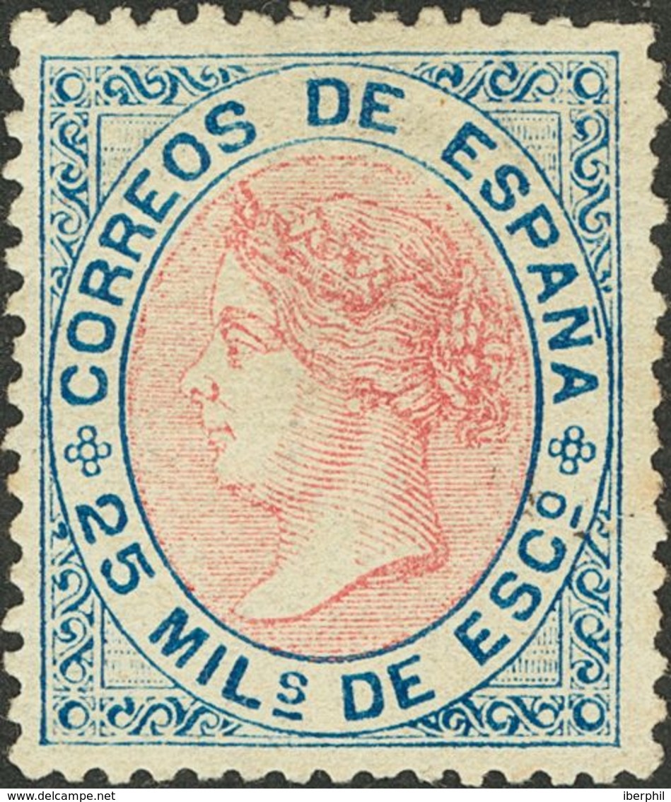 (*)95. 1867. 25 Mils Azul Y Rosa (leve Adelgazamiento). Excelente Centraje. MAGNIFICO. - Andere & Zonder Classificatie