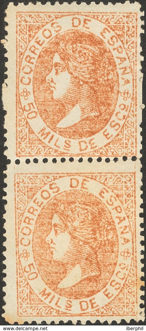 *96F(2). 1867. 50 Mils Castaño Claro, Pareja. FALSO POSTAL TIPO II. MAGNIFICO E INUSUAL MULTIPLE DE ESTE VALOR. - Sonstige & Ohne Zuordnung