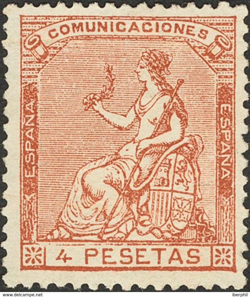 *139. 1873. 4 Pts Castaño. Color Y Centraje Excepcional. PIEZA DE LUJO. Cert. CEM. - Autres & Non Classés