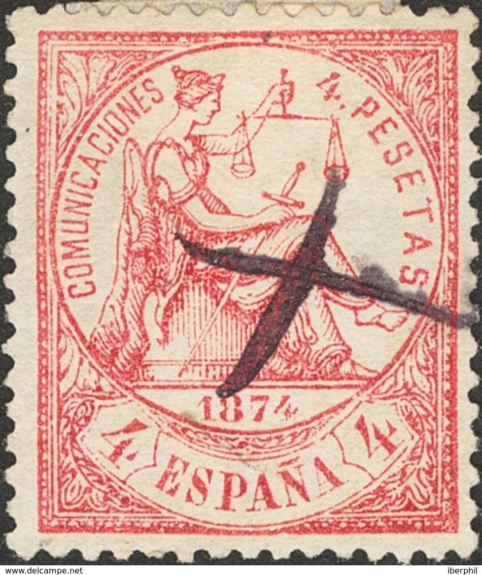 º151. 1874. 4 Pts Carmín (taladro Habilmente Reparado, No Reseñado En El Certificado). Inutilizado "a Pluma". A EXAMINAR - Autres & Non Classés