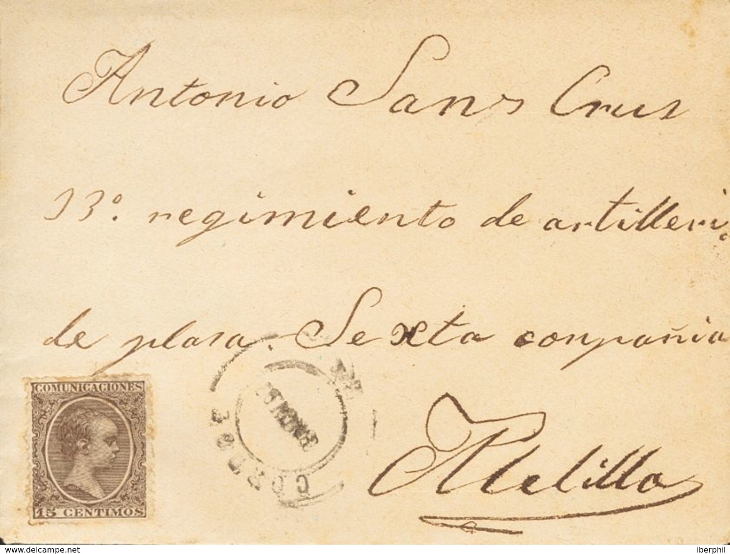 Sobre 219. 1897. 15 Cts Castaño. CORDOBA A MELILLA. Sello Reutilizado Y Detectado Por El Correo Que Levanta Un Informe O - Sonstige & Ohne Zuordnung