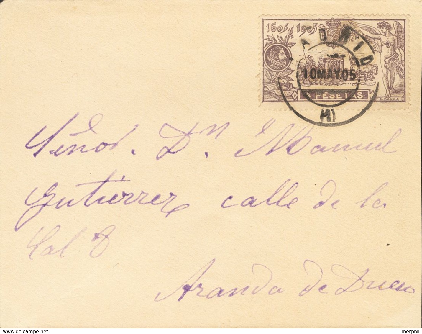 Sobre 265. 1905. 4 Pts Violeta. Carta Filatélica De MADRID A ARANDA DE DUERO. MAGNIFICO Y MUY RARO. Dictamen GRAUS. - Sonstige & Ohne Zuordnung