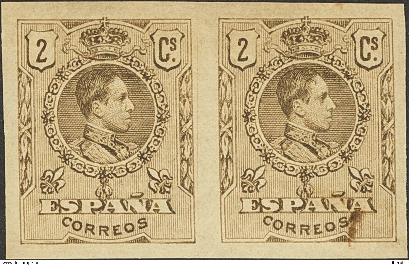 *267s(2). 1909. 2 Cts Castaño, Pareja. SIN DENTAR (NºA438.131). MAGNIFICA Y RARA. Edifil 2015: 460 Euros - Autres & Non Classés