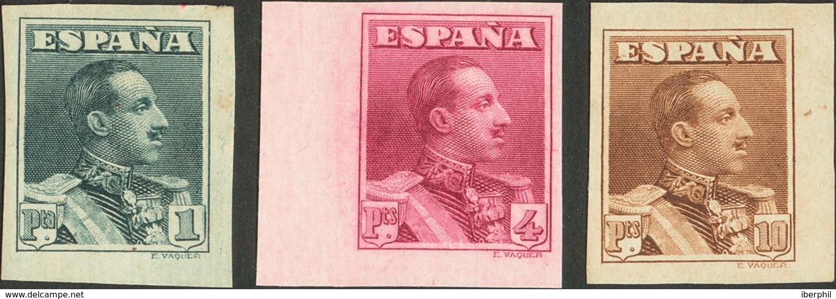 (*)321/23s. 1922. 1 Pts Pizarra, 4 Pts Carmín Violeta Y 10 Pts Castaño. SIN DENTAR. MAGNIFICOS. Edifil 2019: 317 Euros - Autres & Non Classés