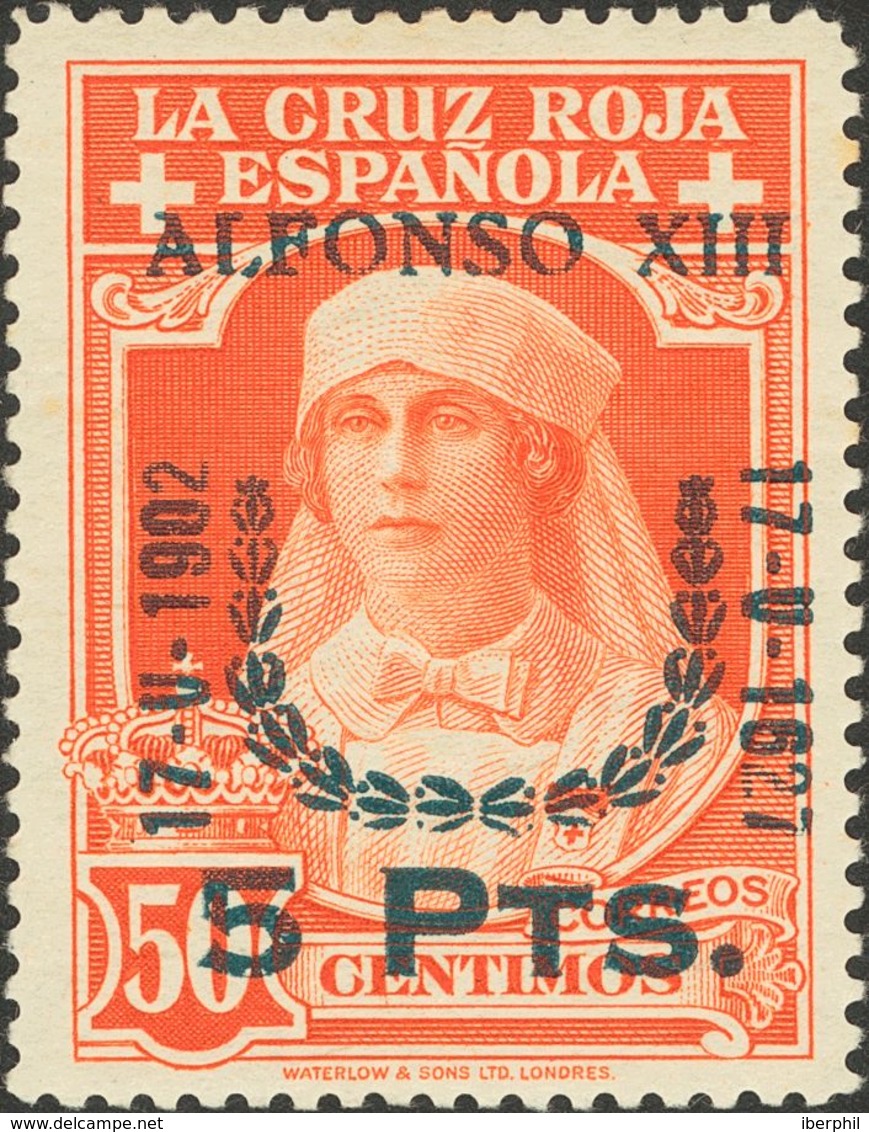 *385t. 1927. 5 Pts Sobre 50 Cts Naranja. Variedad "1627" EN LUGAR DE "1927". MAGNIFICO. Edifil 2015: 23,5 Euros - Sonstige & Ohne Zuordnung