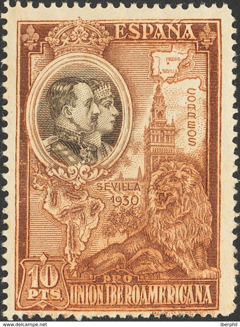 **581cc. 1930. 10 Pts Castaño Y Negro. CAMBIO DE COLOR. MAGNIFICO Y RARO. (Gálvez 2840) - Autres & Non Classés