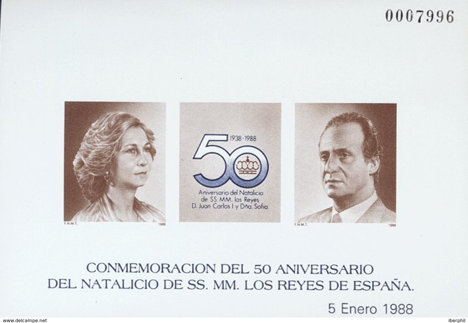 **15P. 1988. Prueba De Lujo. 50º ANIVERSARIO NATALICIO DE LOS REYES. MAGNIFICA. Edifil 2019: 120 Euros - Andere & Zonder Classificatie