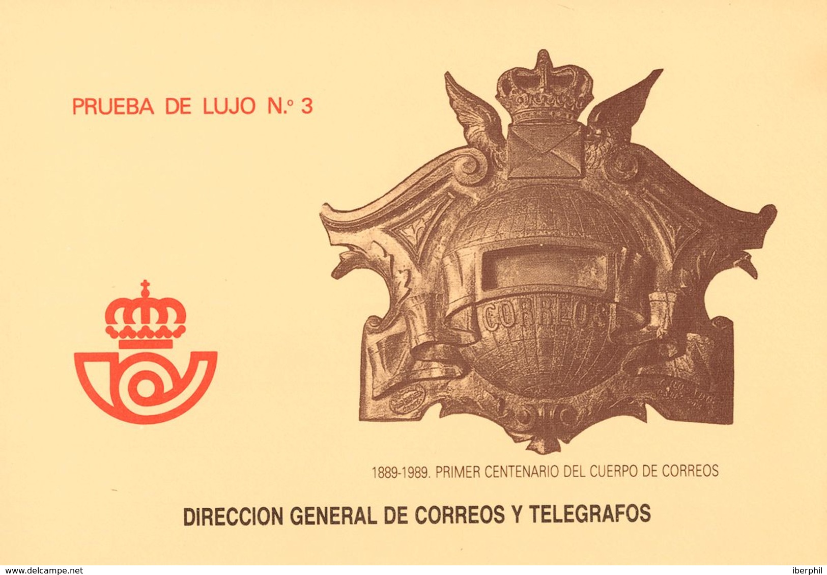 **18P. 1989. Prueba De Lujo. I CENTENARIO DEL CUERPO DE CORREOS (en La Carpetilla Original). MAGNIFICA. Edifil 2015: 48  - Sonstige & Ohne Zuordnung