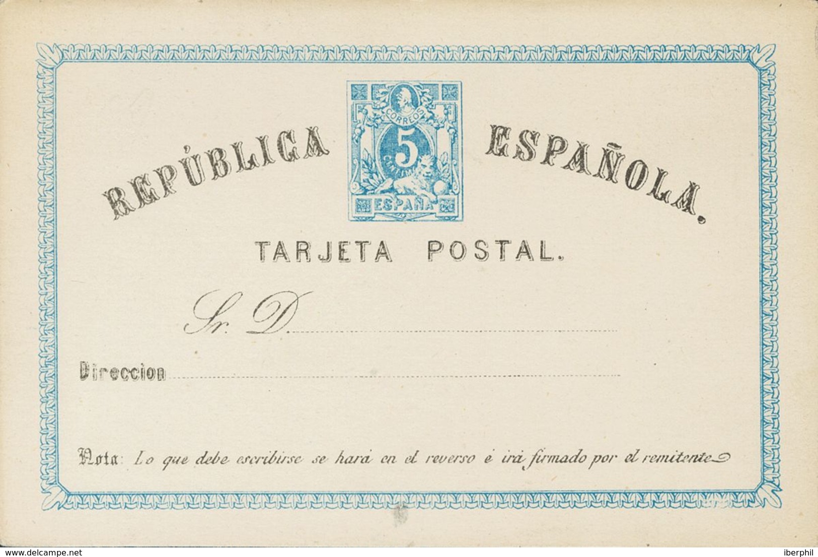 (*)EP1. 1873. 5 Cts Azul Sobre Tarjeta Entero Postal. MAGNIFICA. Edifil 2019: 66 Euros - Autres & Non Classés