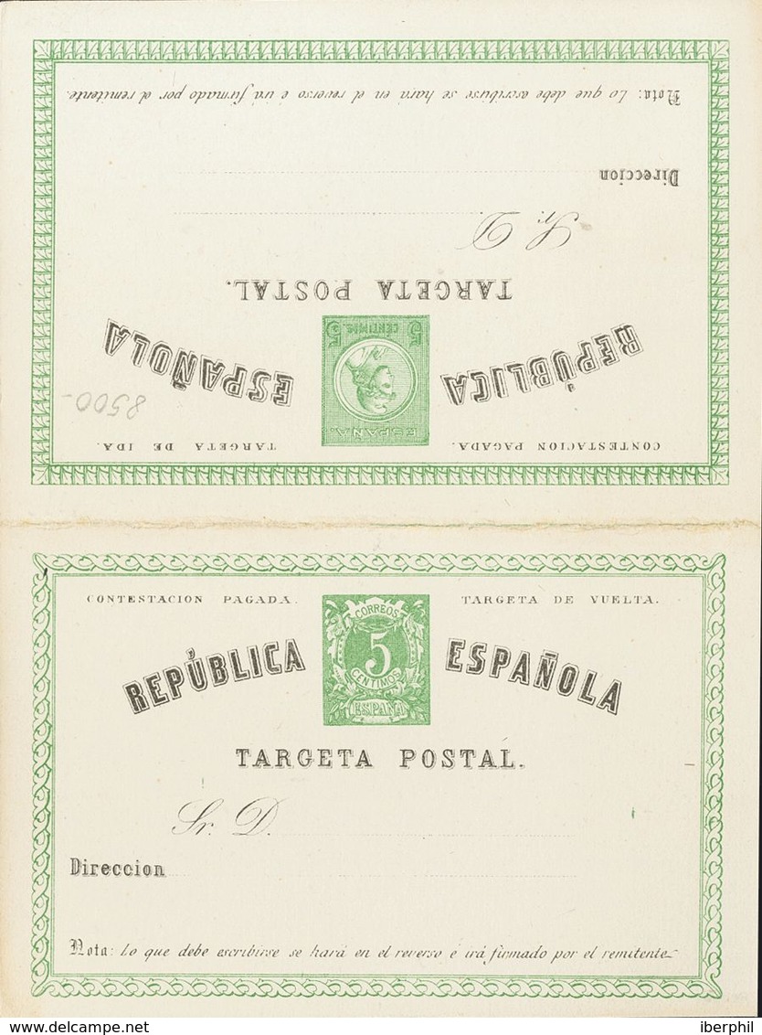 (*)EP6. 1873. 5 Cts+5 Cts Verde Sobre Tarjeta Entero Postal. MAGNIFICA. Edifil 2019: 110 Euros - Autres & Non Classés