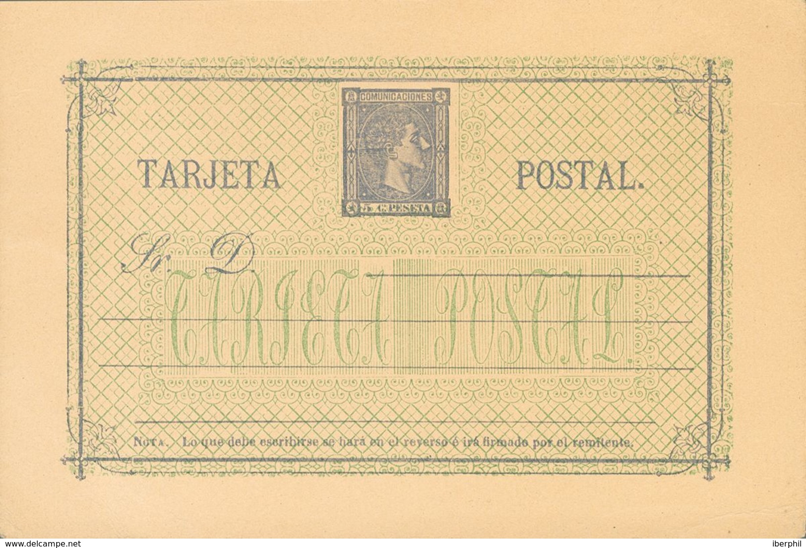 (*)EP8A. 1875. 5 Cts Azul Gris Sobre Tarjeta Entero Postal. FONDO VERDE OSCURO. MAGNIFICA Y RARA. Edifil 2017: 415 Euros - Sonstige & Ohne Zuordnung