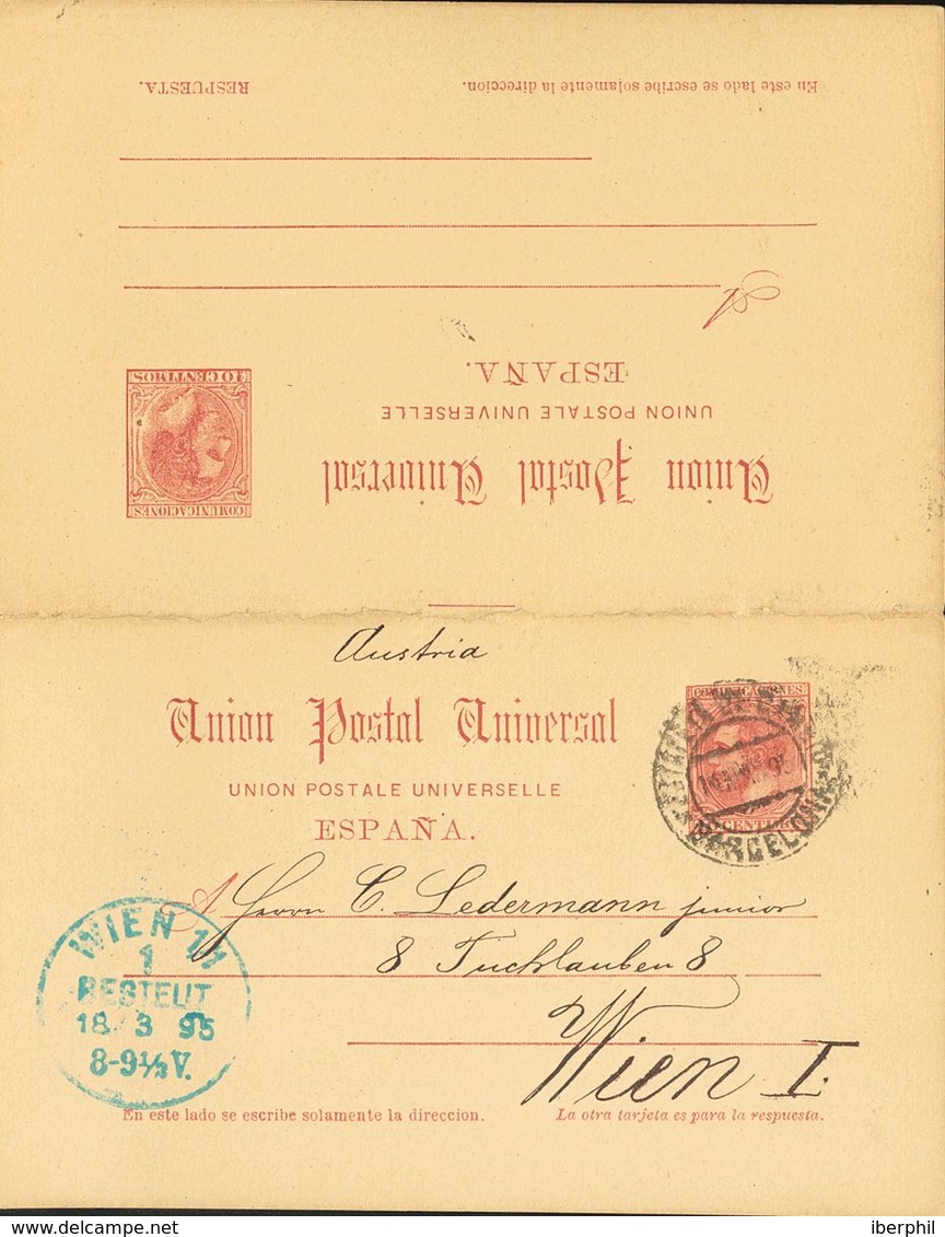 Sobre EP17. 1895. 10 Cts+10 Cts Carmín Sobre Tarjeta Entero Postal Circulada Sólamente La Ida De BARCELONA A VIENA (AUST - Andere & Zonder Classificatie