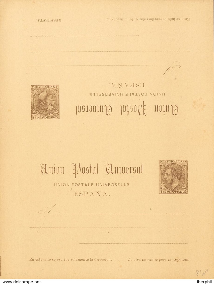 (*)EP18. 1884. 15 Cts+15 Cts Castaño Sobre Tarjeta Entero Postal, De Ida Y Vuelta (plancha). MAGNIFICA. Edifil 2019: 100 - Autres & Non Classés