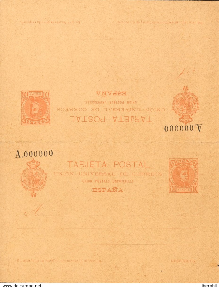 (*)EP41Nb. 1901. 10 Cts+10 Cts Naranja Sobre Tarjeta Entero Postal, De Ida Y Vuelta. Nº000000. MAGNIFICA Y RARA. Edifil  - Otros & Sin Clasificación