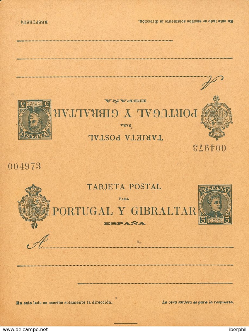 (*)EP44. 1903. 5 Cts+5 Cts Verde Azulado Sobre Tarjeta Entero Postal, De Ida Y Vuelta (plancha). MAGNIFICA. Edifil 2019: - Sonstige & Ohne Zuordnung