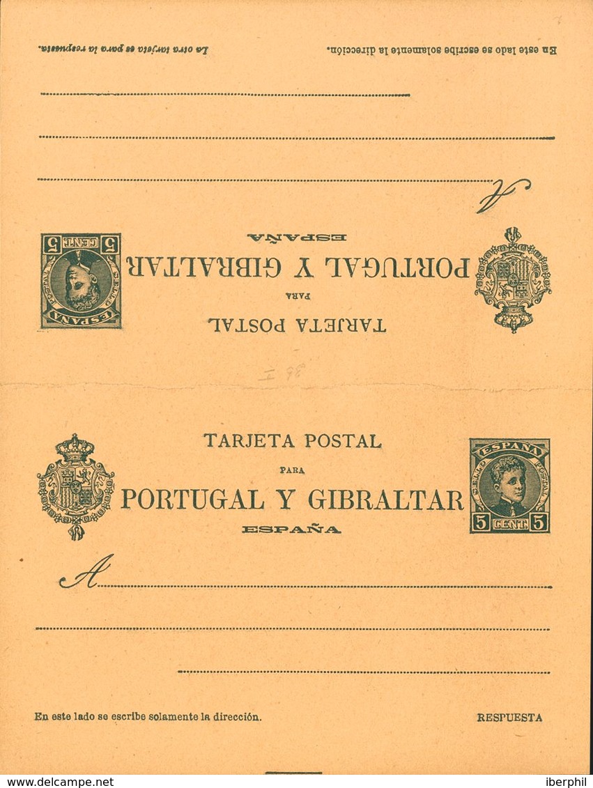 (*)EP44SN. 1903. 5 Cts+5 Cts Verde Azulado Sobre Tarjeta Entero Postal, De Ida Y Vuelta. SIN NUMERACION. MAGNIFICA Y RAR - Sonstige & Ohne Zuordnung