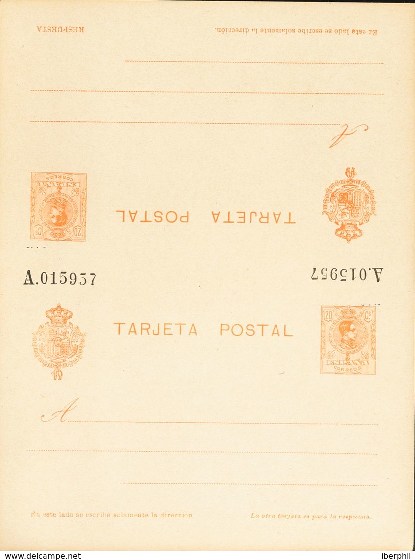 (*)EP52. 1910. 20 Cts+20 Cts Naranja Sobre Tarjeta Entero Postal, De Ida Y Vuelta (plancha). MAGNIFICA. Edifil 2019: +11 - Autres & Non Classés