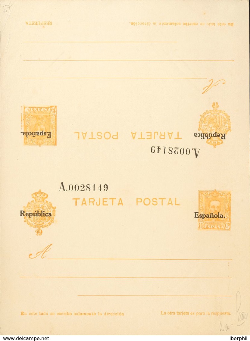 (*)EP64. 1931. 10 Cts+15 Cts Amarillo Sobre Tarjeta Entero Postal, De Ida Y Vuelta (plancha). MAGNIFICA. Edifil 2019: +1 - Sonstige & Ohne Zuordnung
