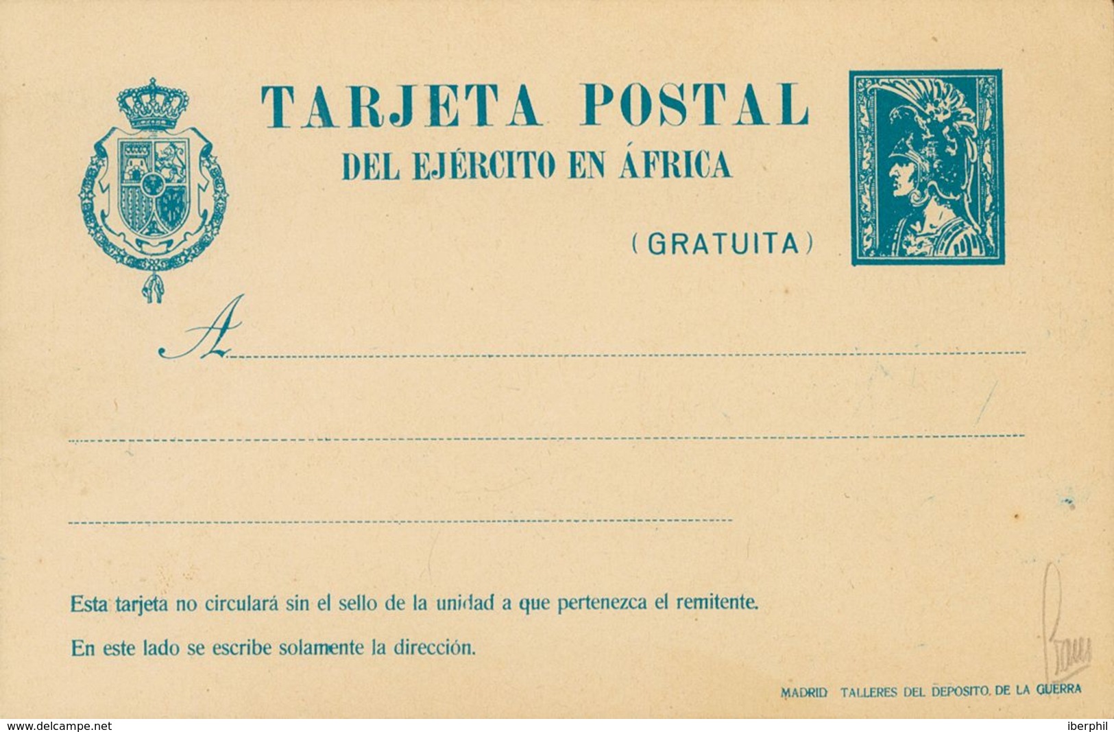 (*)EPM2A. 1922. Sin Valor, Azul Sobre Tarjeta Entero Postal Militar. MAGNIFICA. Edifil 2019: 115 Euros - Autres & Non Classés