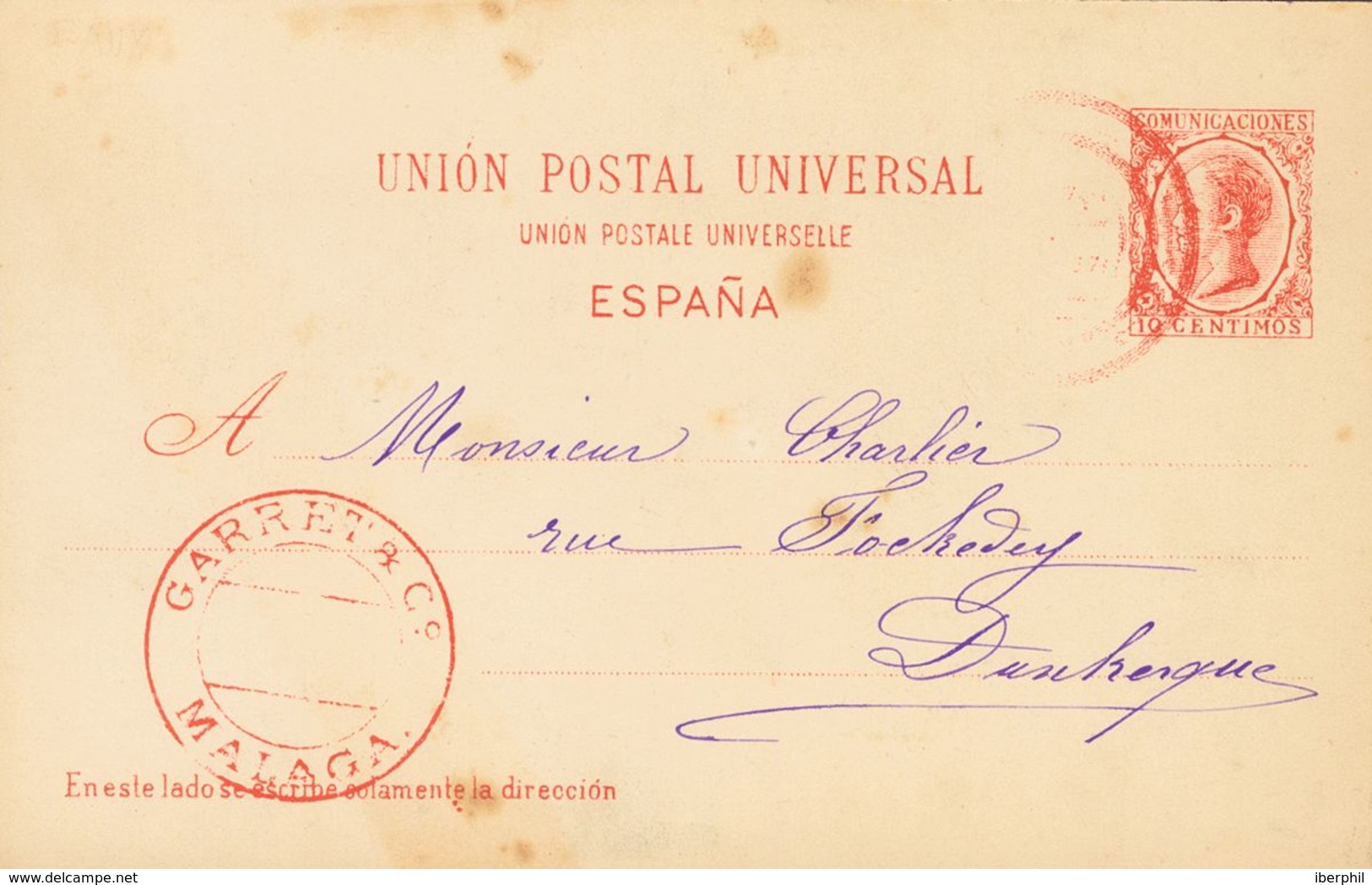 Sobre EPF1. 1893. 10 Cts Rojo Sobre Tarjeta Entero Postal Privada, Realizada Por Garret And Cº. MAGNIFICA Y RARA. (Láiz  - Andere & Zonder Classificatie