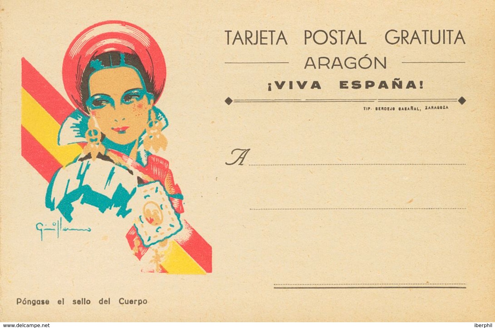 (*). 1938. Tarjeta Postal (doble) ARAGON / VIVA ESPAÑA / UNA PATRIA / UN ESTADO / UN CAUDILLO, Para El Uso De Los Combat - Andere & Zonder Classificatie