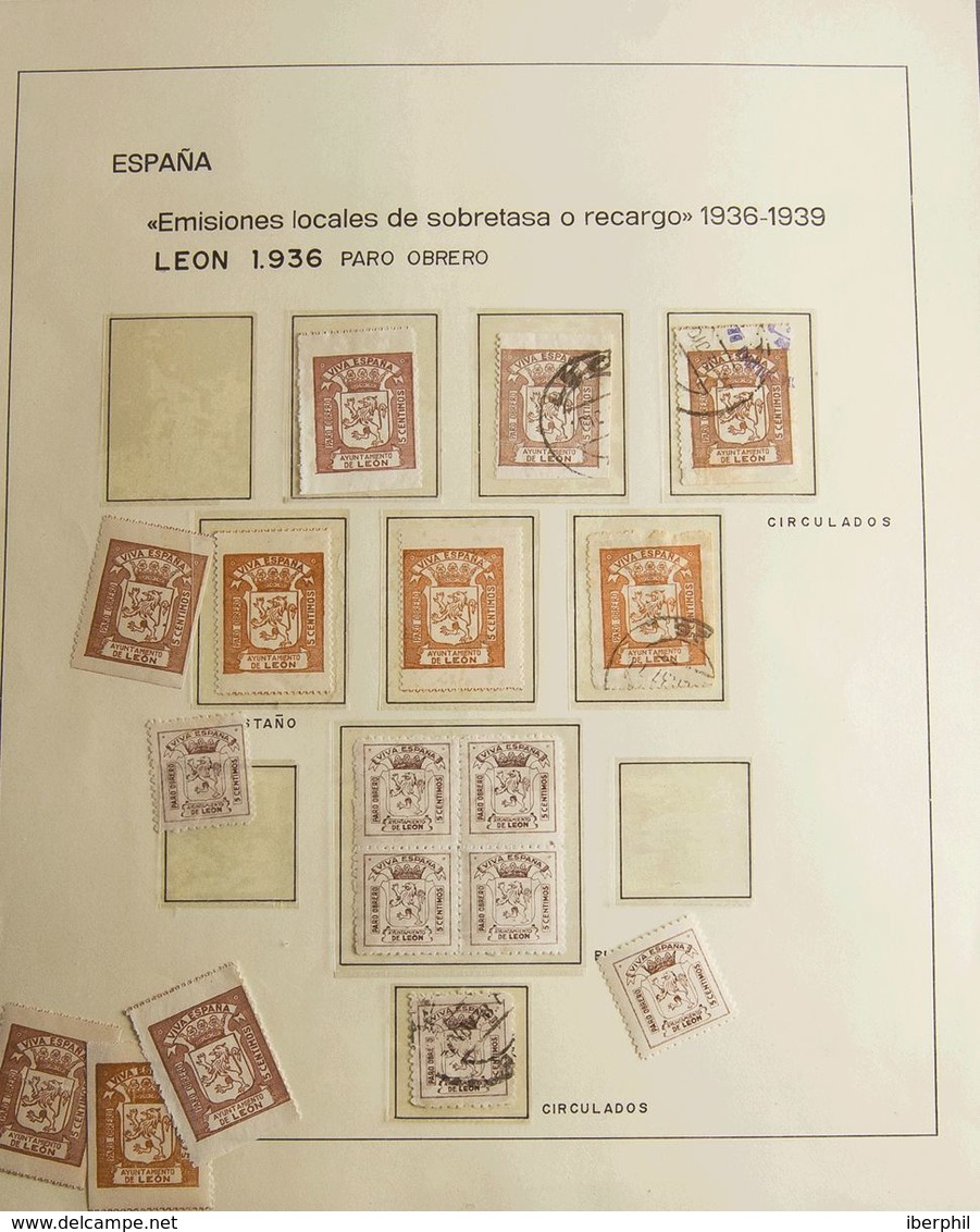 */º. (1936ca). Interesante Colección De Sellos Locales Benéficos De La Provincia De León, Montado En Hojas De Exposición - Autres & Non Classés