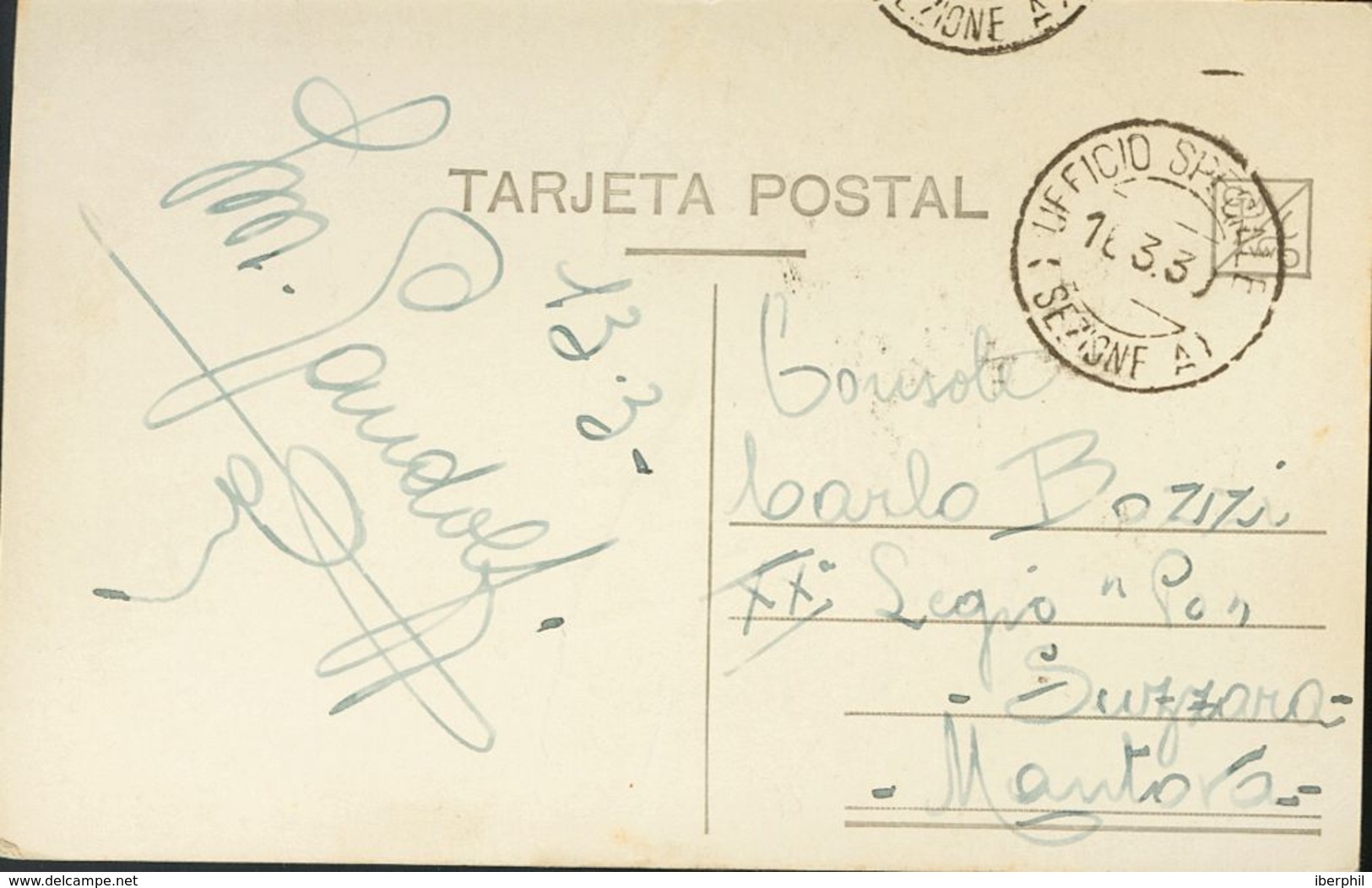 Sobre . 1939. Tarjeta Postal De AVILA Dirigida A SUZZARA (ITALIA). Fechador UFFICIO SPECIALE / (SEZIONEA). MAGNIFICA Y R - Autres & Non Classés