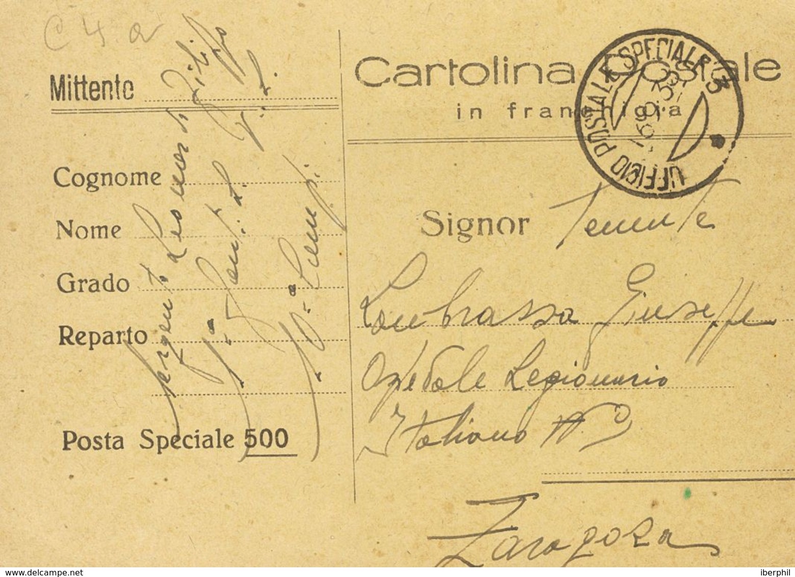 Sobre . 1938. Tarjeta Postal De La Posta Speciale 500 De VILLANUEVA DE JILOCA (ZARAGOZA) A ZARAGOZA, Dirigida Al Hospita - Sonstige & Ohne Zuordnung