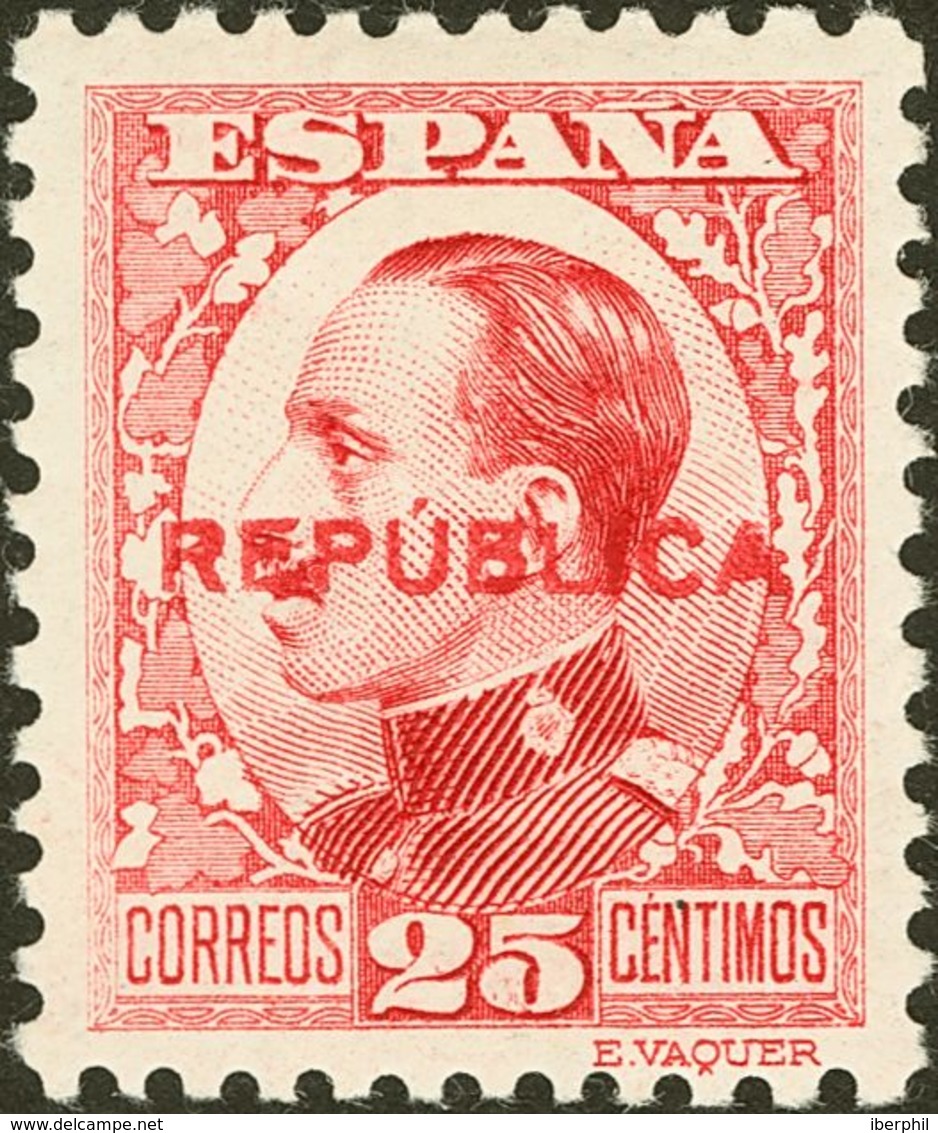 *7hcc. 1931. 25 Cts Carmín. CAMBIO DE COLOR, En La Sobrecarga. MAGNIFICO Y RARO. Edifil 2011: 145 Euros - Autres & Non Classés