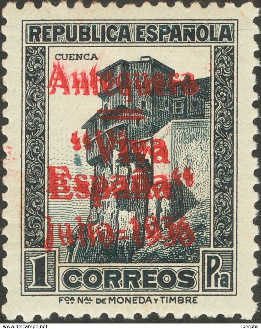 **14hh. 1936. 1 Pts Negro. Variedad SOBRECARGA DOBLE. MAGNIFICO Y MUY RARO. Edifil 2017: +73 Euros - Autres & Non Classés